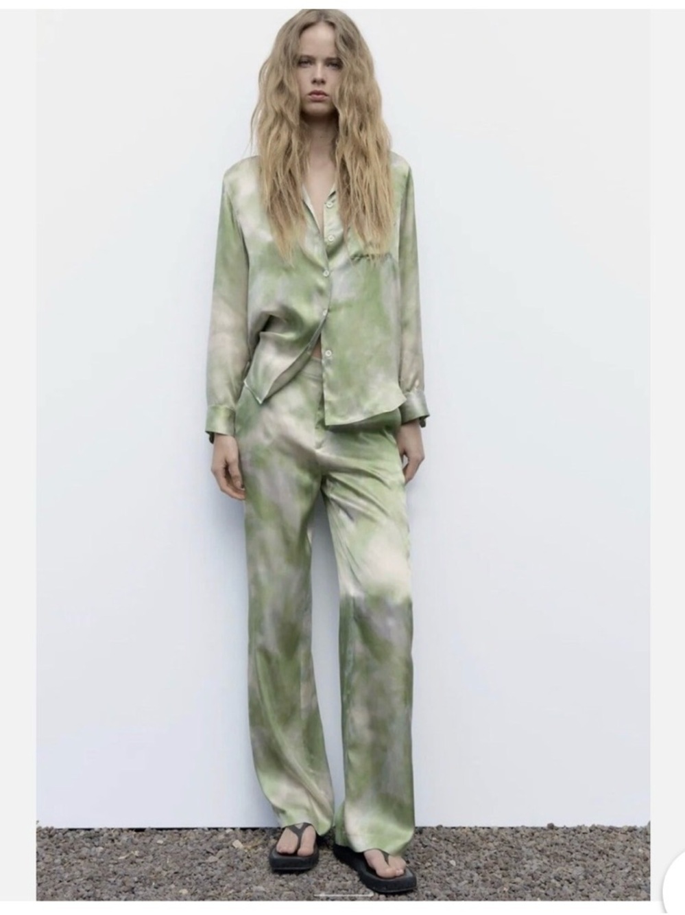 Zara Tie-Dye 100% Silk Shirt Limited Edition - Pastel Green
